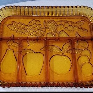 Amber Glass Fruit Serving Tray Indiana glass 9” by 11.5”
